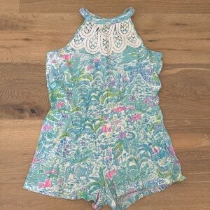 Lilly Pulitzer Girls Romper size XL (12-14) blue pink white